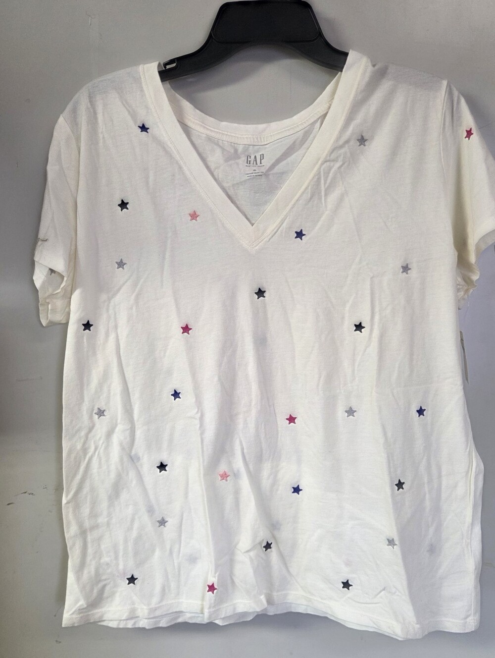 GAP White V-Neck Tee with Stars.
